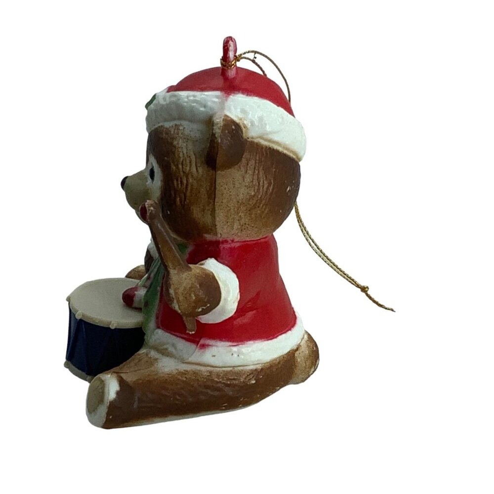 Vtg Russ Berrie Teddy Bear Drummer‎ Santa Claus Costume Hat Christmas Ornament - Picture 2 of 6